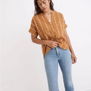 Madewell Patterned Blouse - Lakeline Popover Shirttail Top in Jacquard Stripe